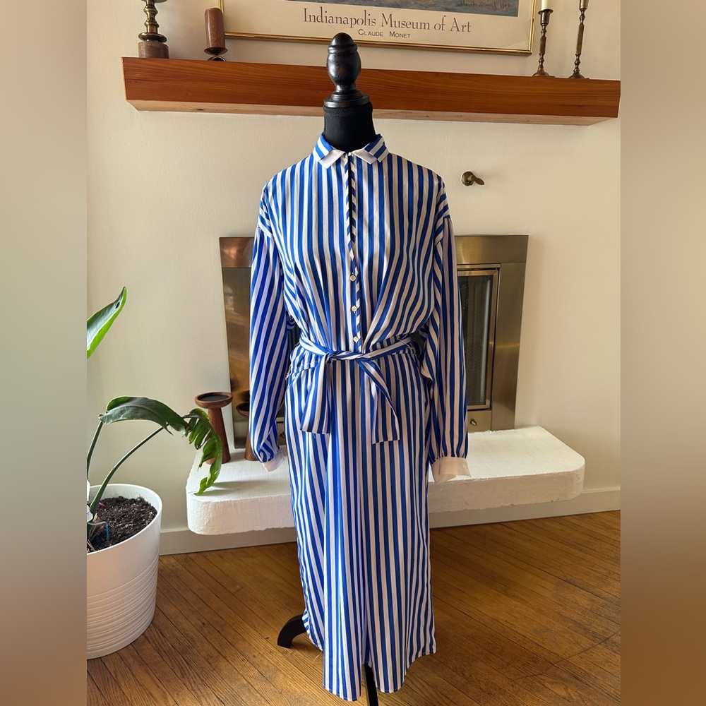 Jack Mulqueen Silksations Vintage Striped Colorblock MIDI Dress